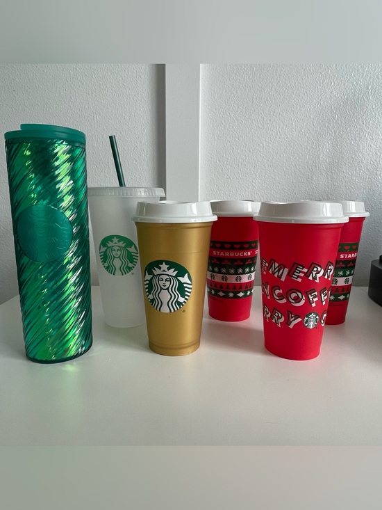 Starbucks Other - (6) Starbucks Cups & Tumblers Gold Red Christmas Grande Frost Cold Collectible